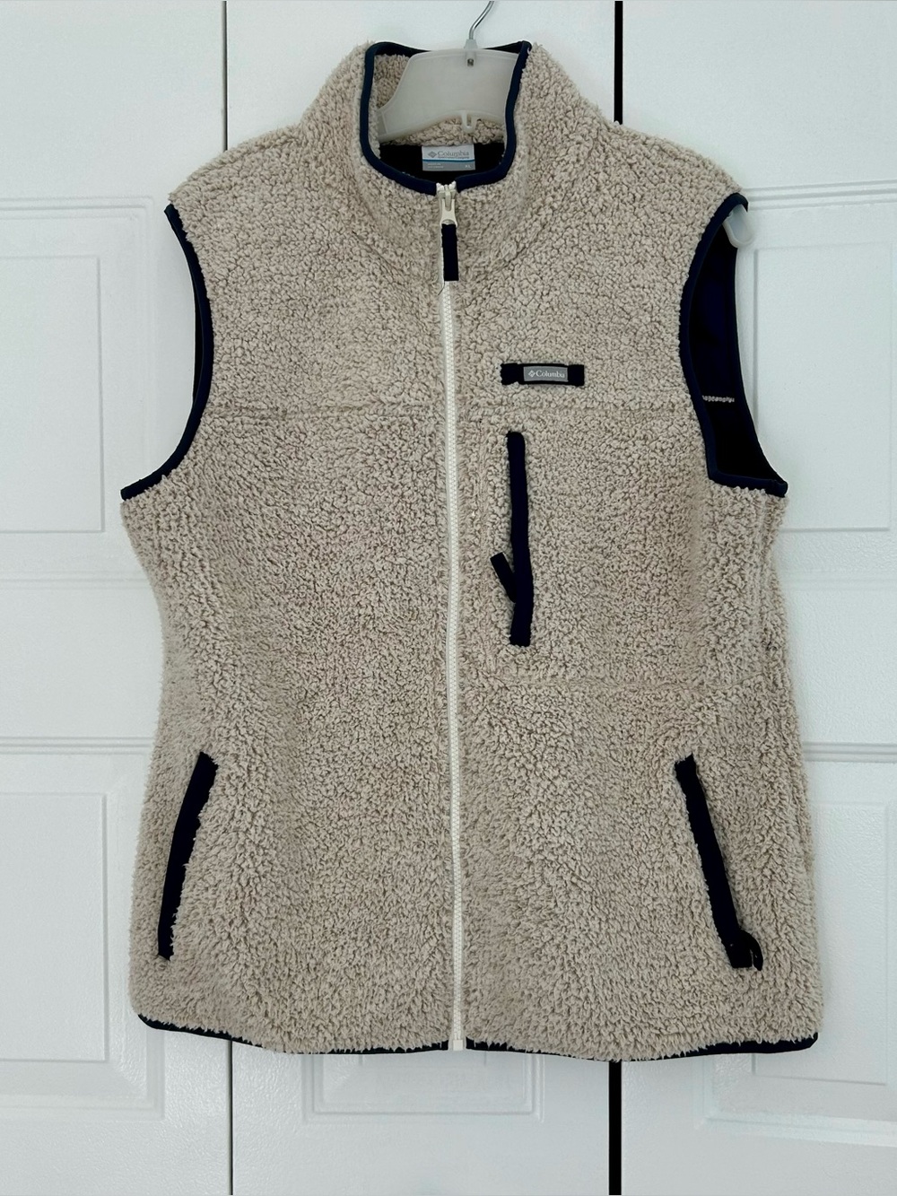 EUC Columbia Mountain Side Sherpa Fleece Vest Full Zip Lt Cream Women's XL